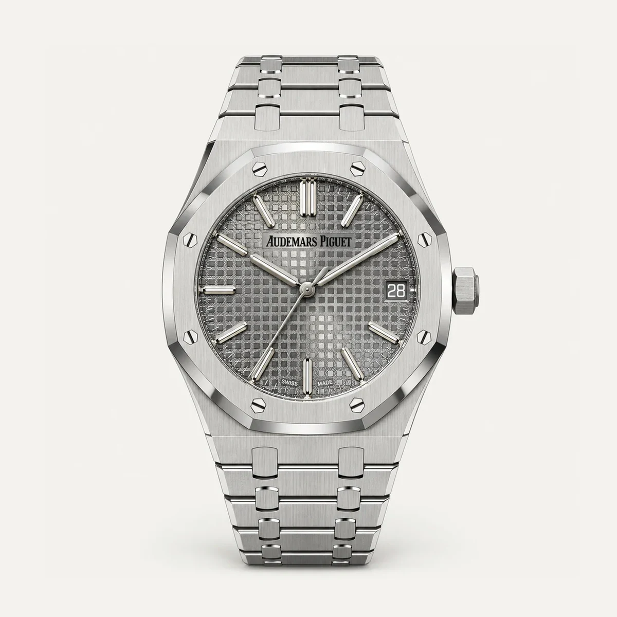 Audemars Piguet Royal Oak 41, Grey dial — illustrative render, not a photograph of the piece