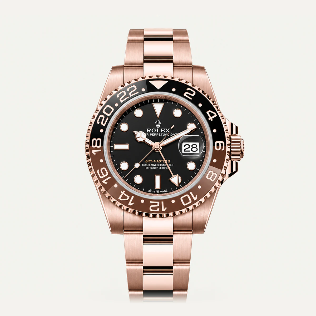 Rolex GMT-Master II 40, Black dial · Oyster — illustrative render, not a photograph of the piece