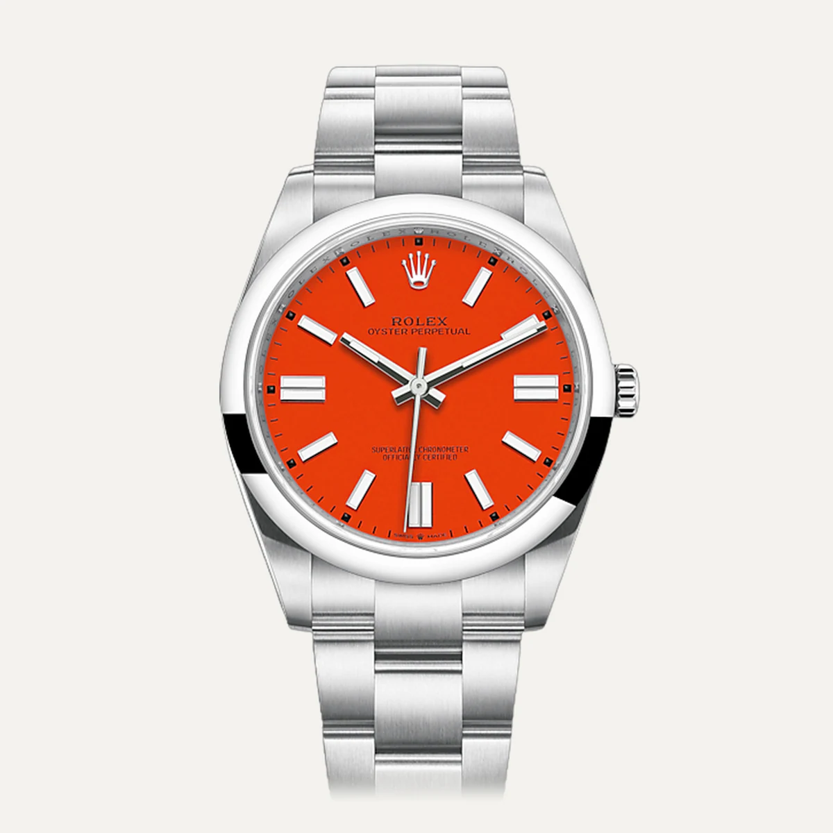 Rolex Oyster Perpetual 41، ميناء أحمر مرجاني — صورة توضيحية وليست صورة للقطعة
