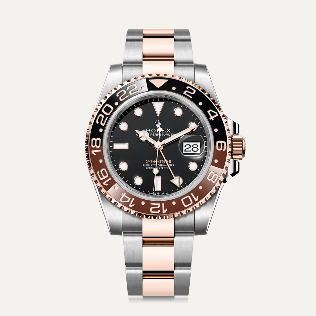 Rolex GMT-Master II 40، ميناء أسود · سوار أويستر — صورة توضيحية وليست صورة للقطعة