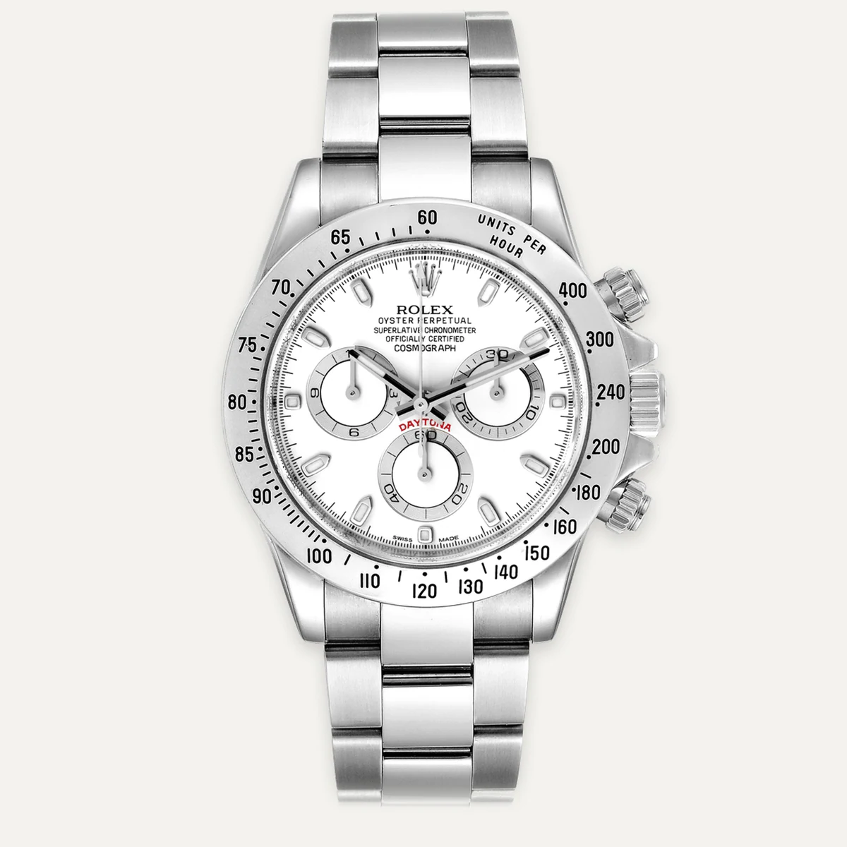 Rolex Cosmograph Daytona 40، ميناء أبيض · سوار أويستر · الجيل السابق — صورة توضيحية وليست صورة للقطعة