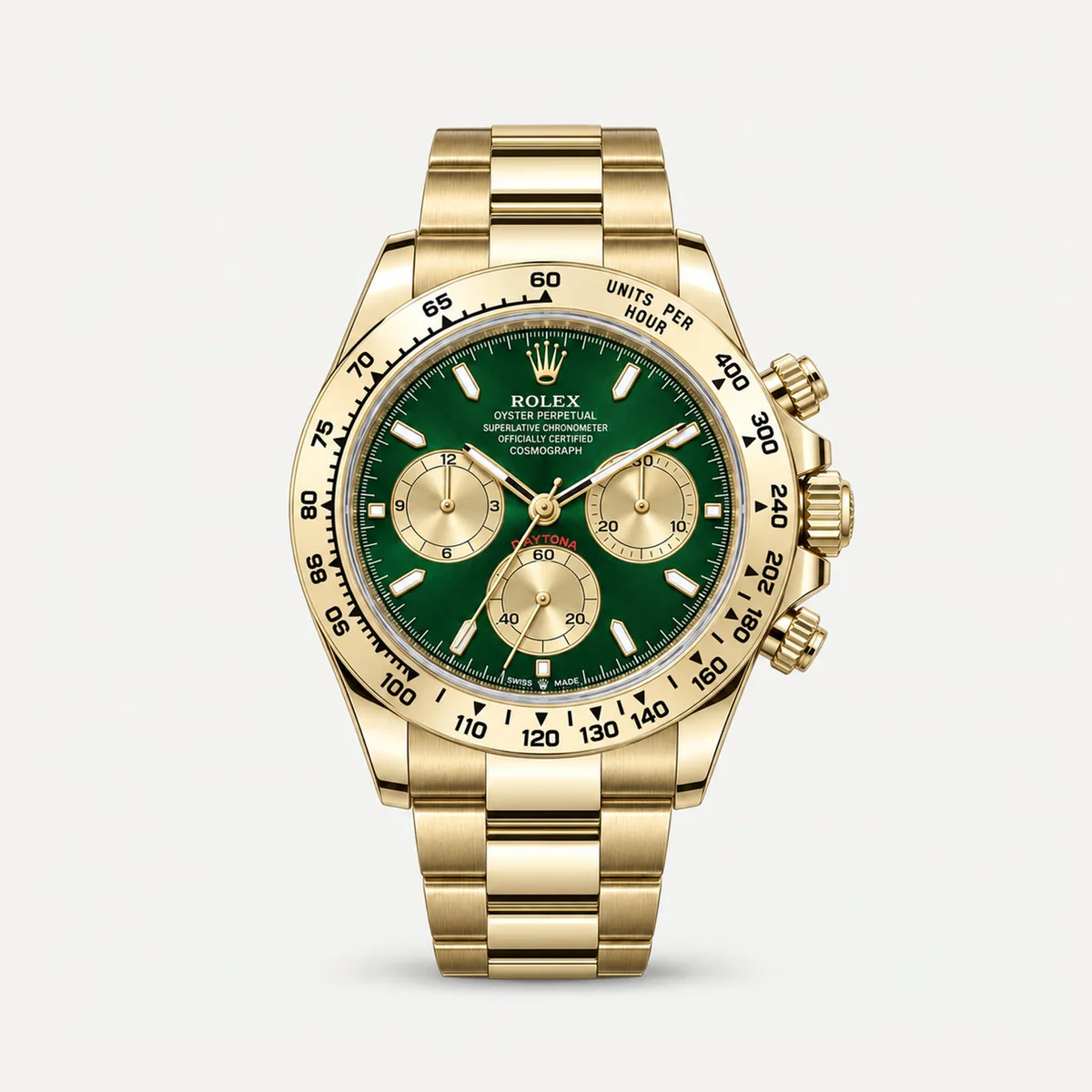 Rolex Cosmograph Daytona 40, Green dial · Oyster · Current generation — illustrative render, not a photograph of the piece