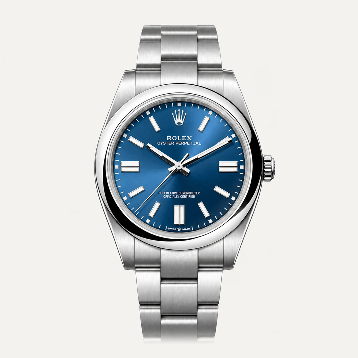 Rolex Oyster Perpetual 41, Bright blue dial — illustrative render, not a photograph of the piece