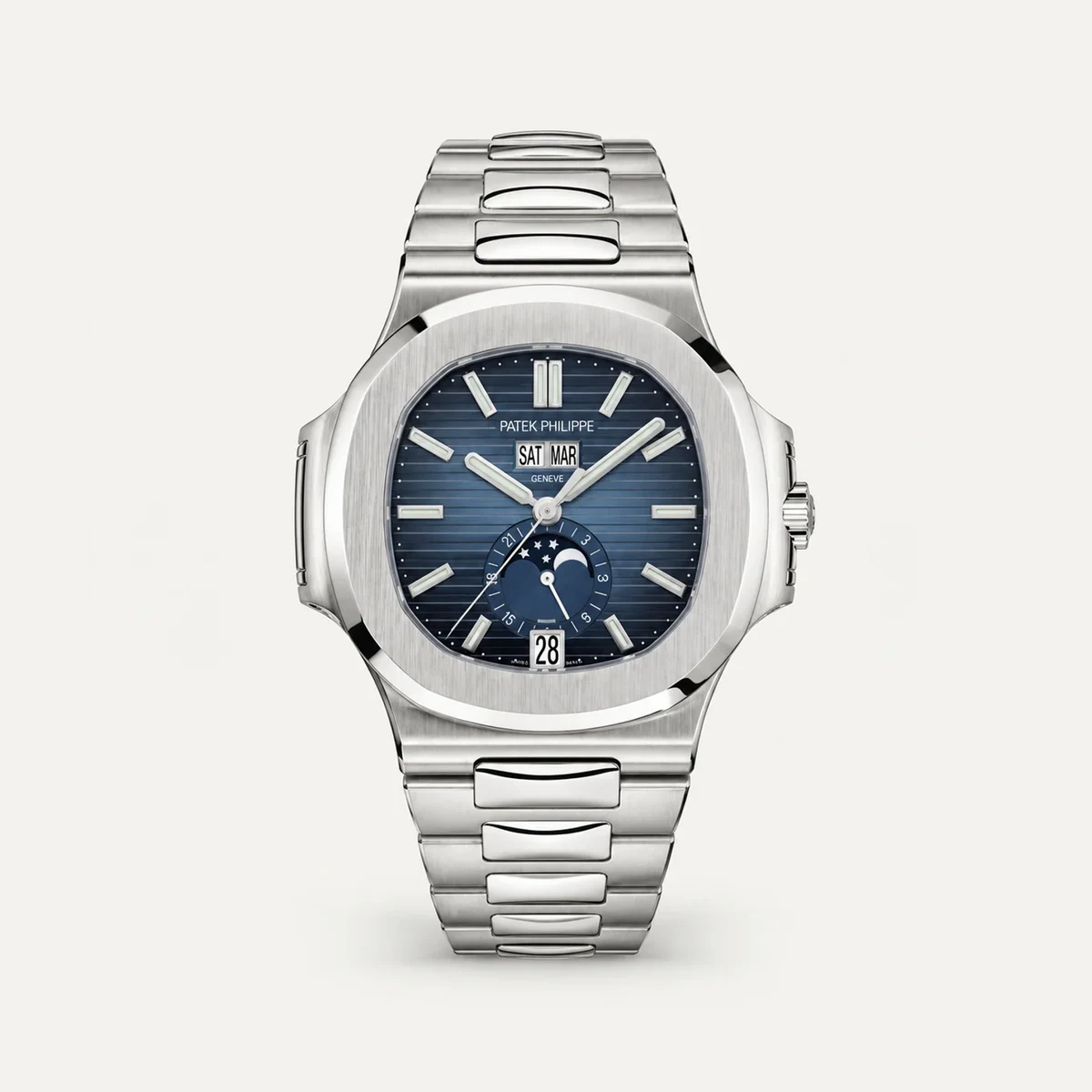Patek Philippe Nautilus Annual Calendar 5726/1A، ميناء أزرق · ستيل — صورة توضيحية وليست صورة للقطعة