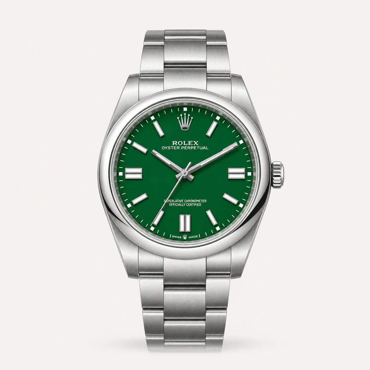 Rolex Oyster Perpetual 41، ميناء أخضر لامع — صورة توضيحية وليست صورة للقطعة