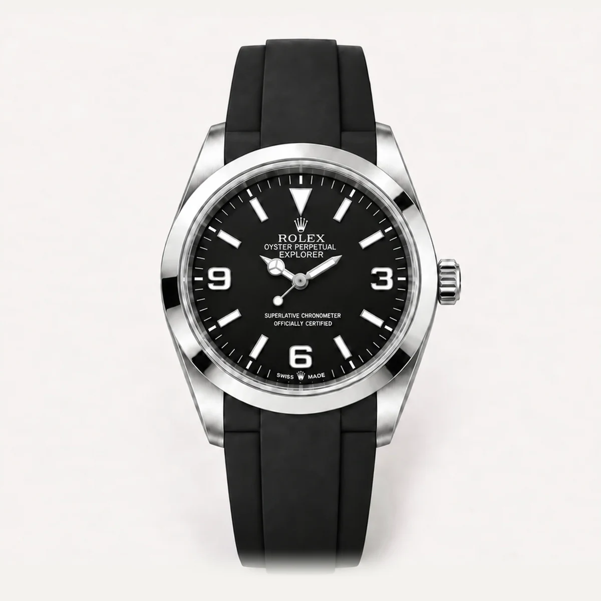 Rolex Explorer 40، ميناء أسود · حزام بنمط أويسترفليكس — صورة توضيحية وليست صورة للقطعة