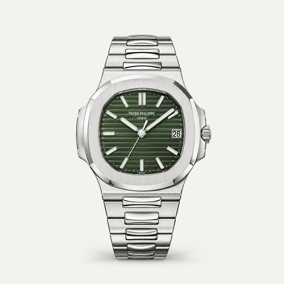 Patek Philippe Nautilus 5711/1A، ميناء أخضر زيتوني · ستيل — صورة توضيحية وليست صورة للقطعة