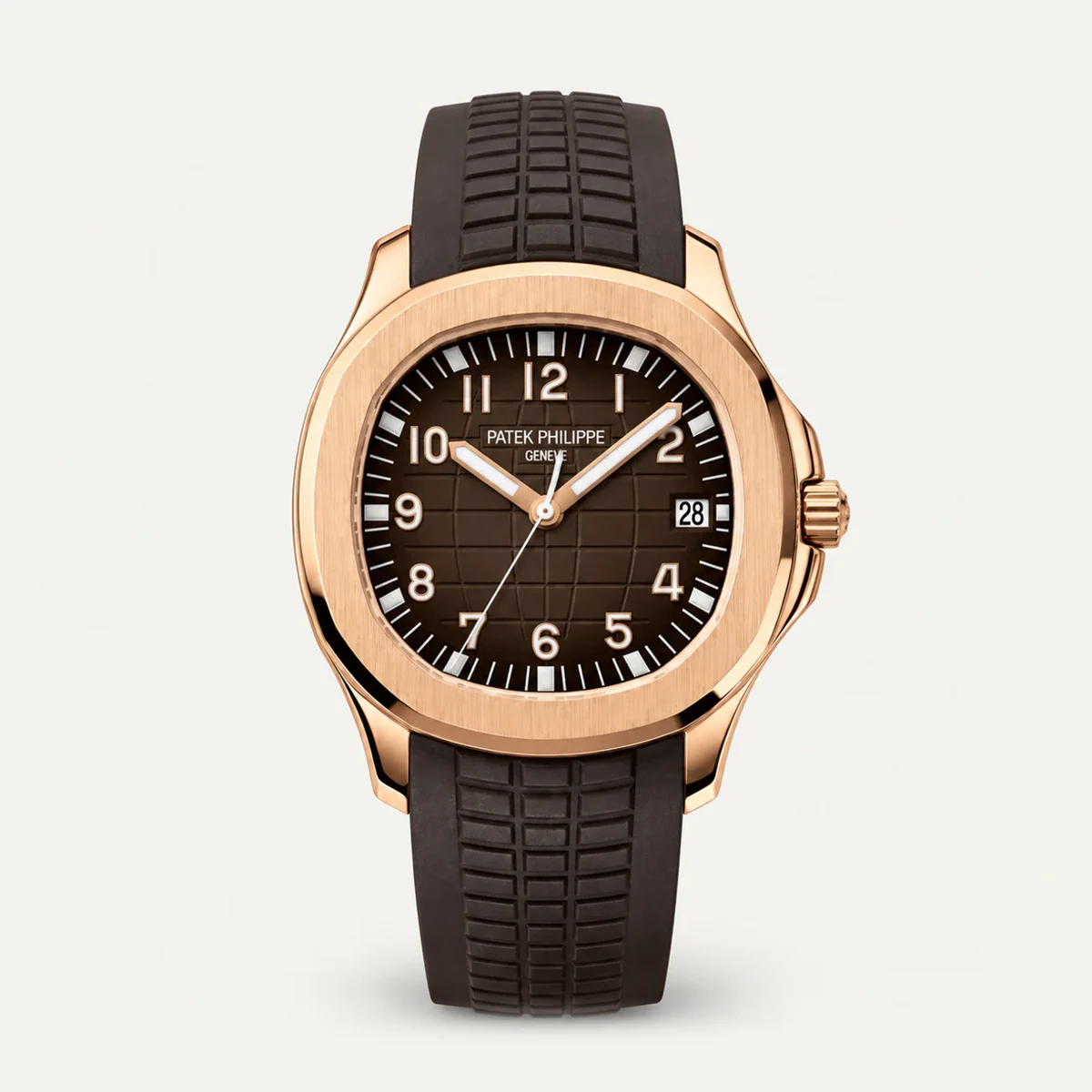 Patek Philippe Aquanaut 5167R، ميناء بني · لون الذهب الوردي — صورة توضيحية وليست صورة للقطعة