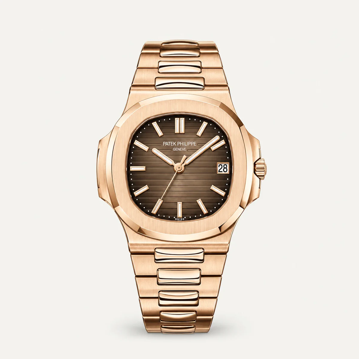 Patek Philippe Nautilus 5711/1R, Brown dial · Rose-gold tone — illustrative render, not a photograph of the piece