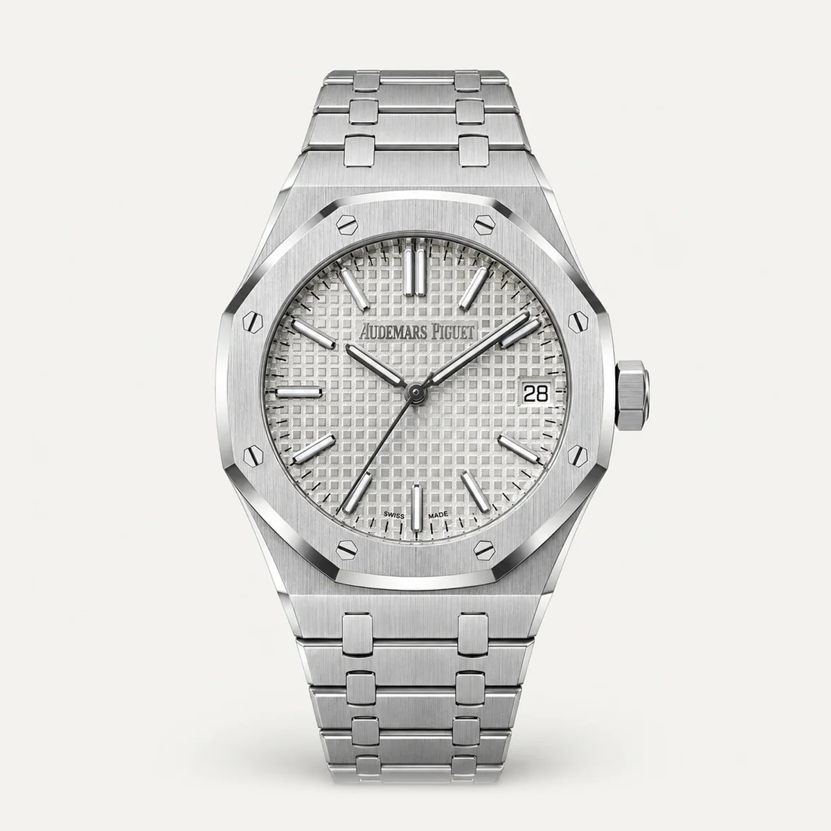 Audemars Piguet Royal Oak 41, Silver dial — illustrative render, not a photograph of the piece