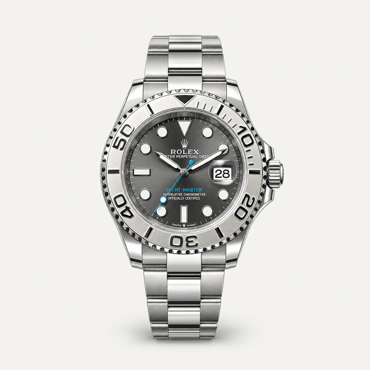 Rolex Yacht-Master 40، ميناء رمادي أردوازي · سوار أويستر — صورة توضيحية وليست صورة للقطعة