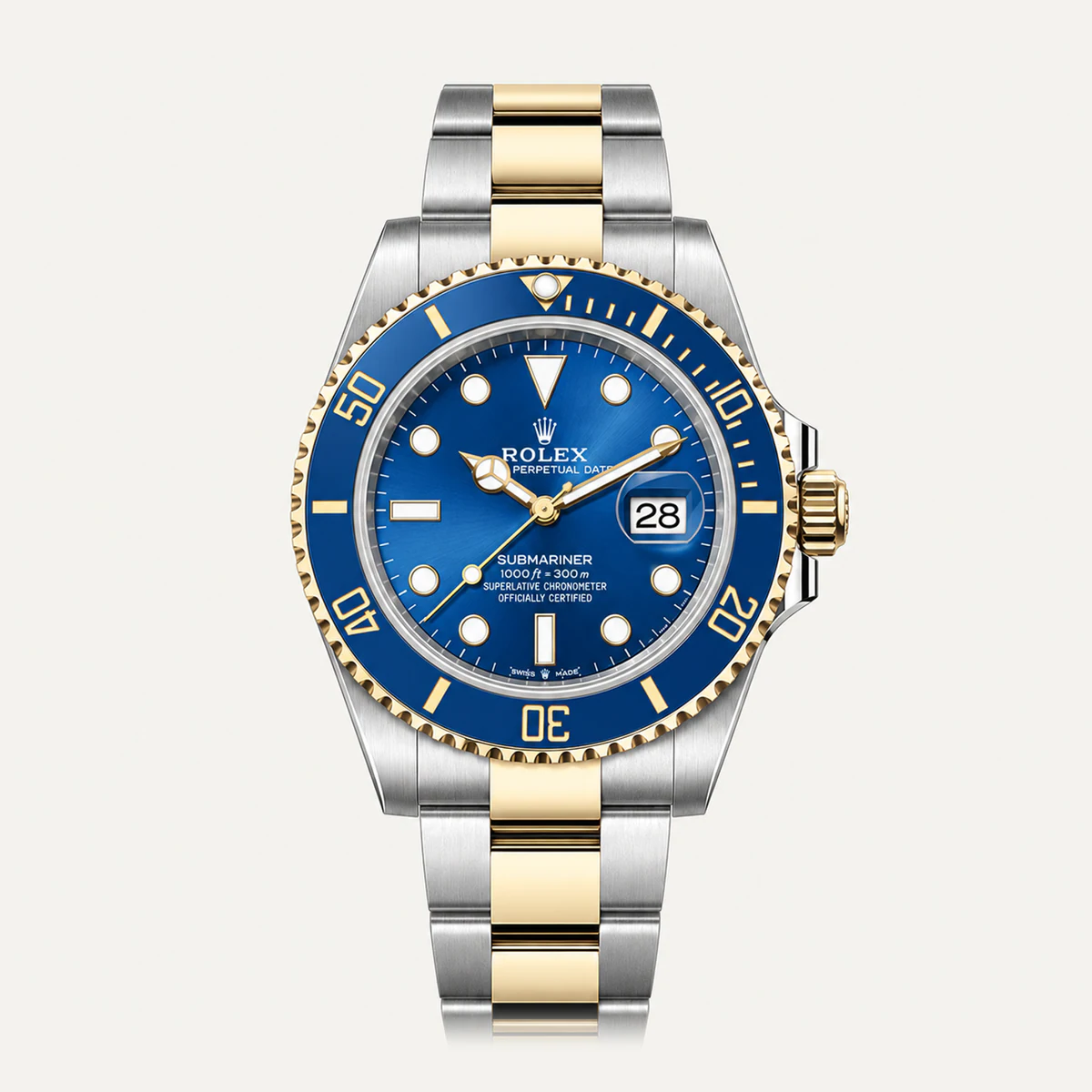 Rolex Submariner 41, Blue dial · Oyster — illustrative render, not a photograph of the piece
