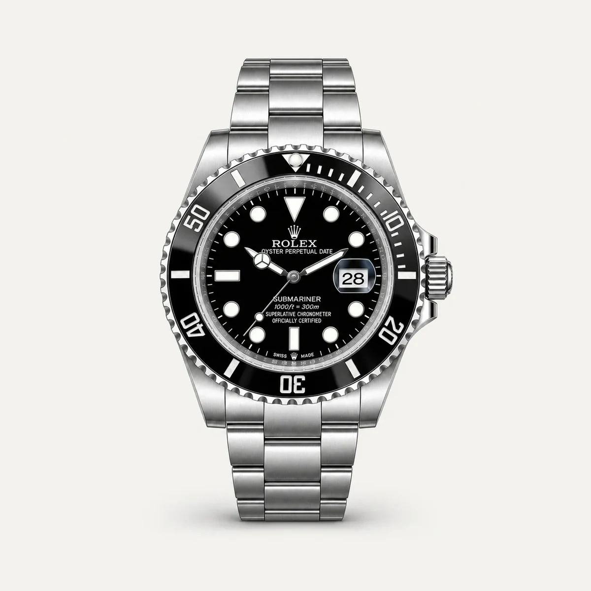 Rolex Submariner 40، ميناء أسود · سوار أويستر — صورة توضيحية وليست صورة للقطعة