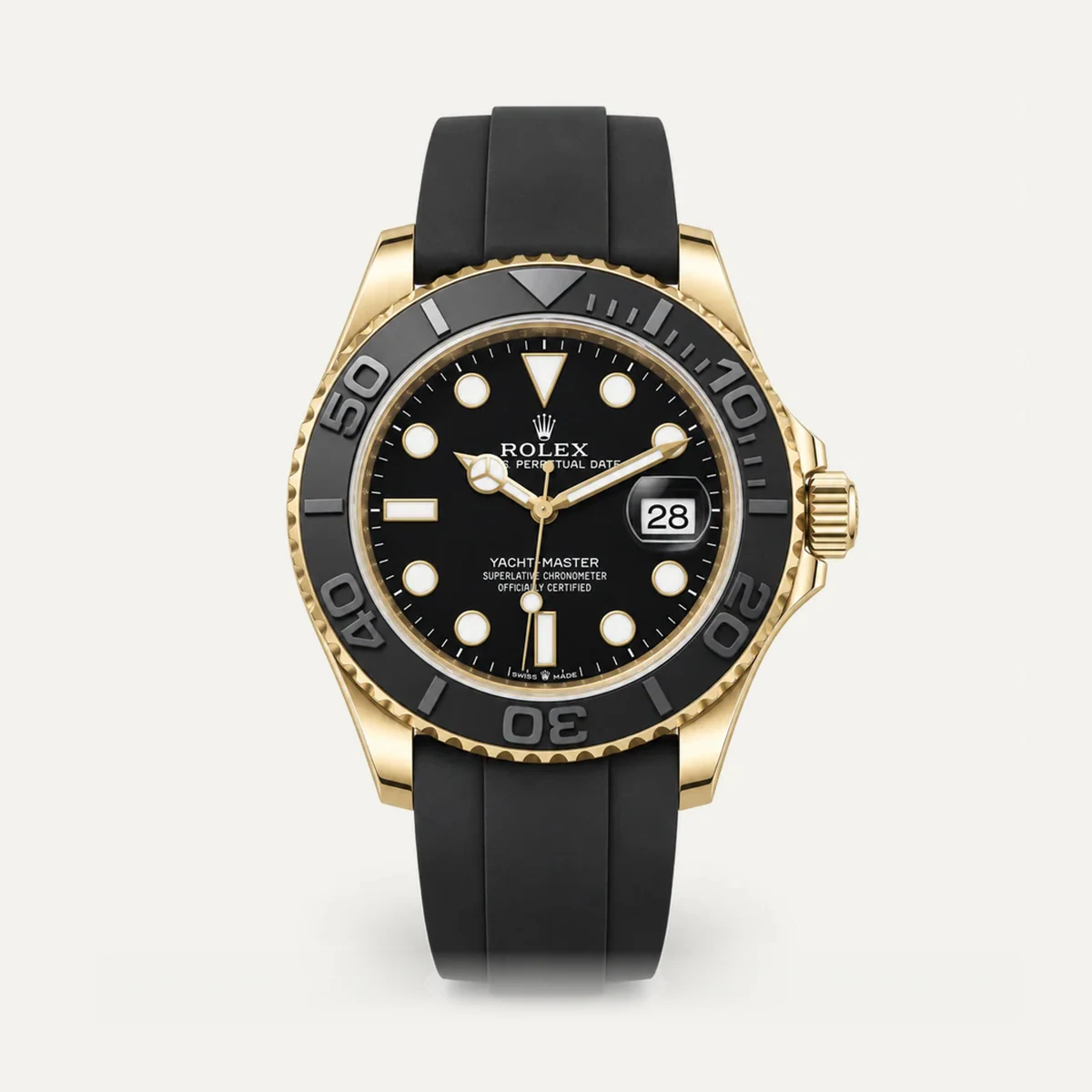 Rolex Yacht-Master 42، ميناء أسود · حزام بنمط أويسترفليكس — صورة توضيحية وليست صورة للقطعة