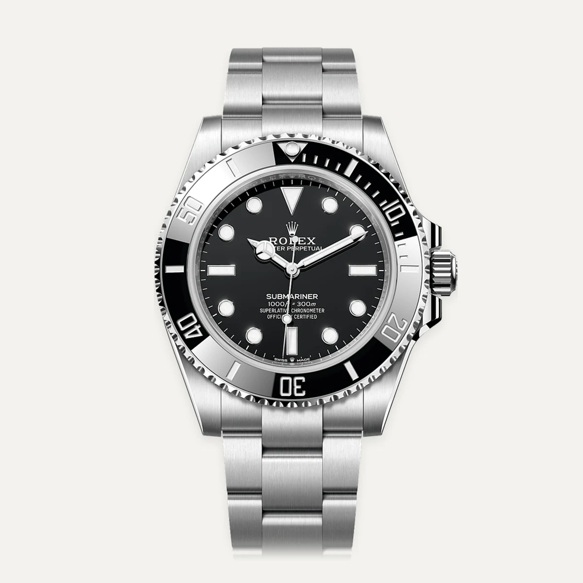 Rolex Submariner 41, Black dial · Oyster — illustrative render, not a photograph of the piece
