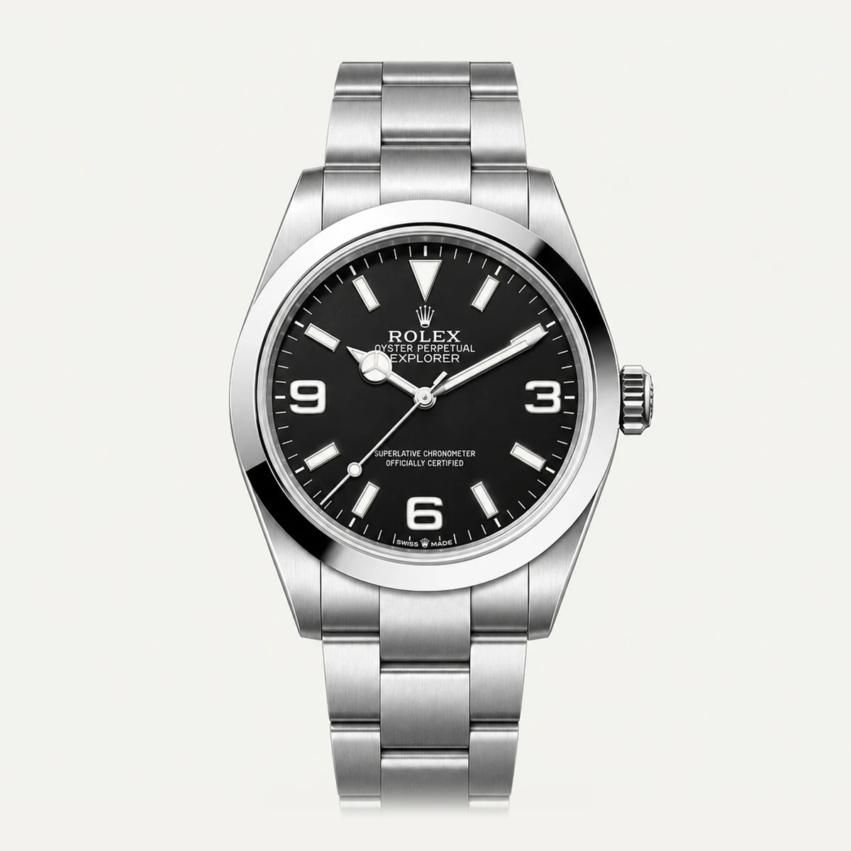 Rolex Explorer 40، ميناء أسود · سوار أويستر — صورة توضيحية وليست صورة للقطعة