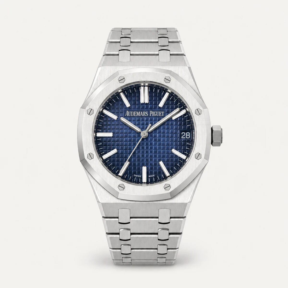 Audemars Piguet Royal Oak 41, Smoked blue dial — illustrative render, not a photograph of the piece