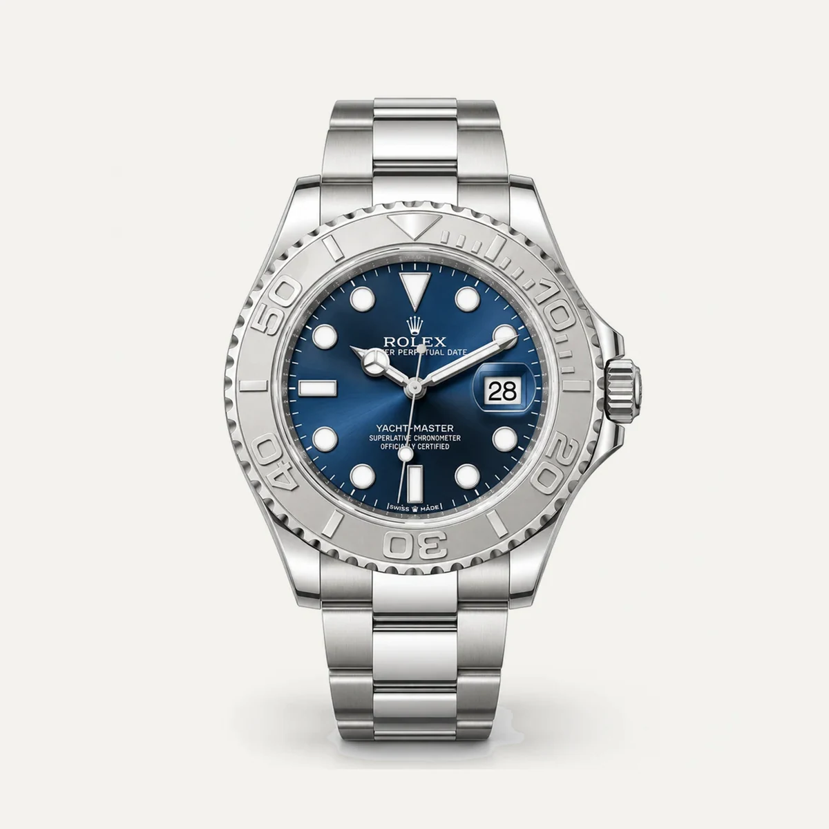 Rolex Yacht-Master 40، ميناء أزرق · سوار أويستر — صورة توضيحية وليست صورة للقطعة