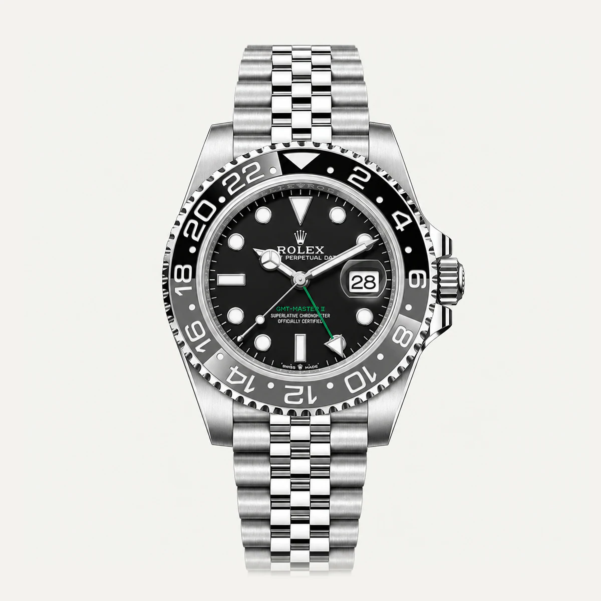 Rolex GMT-Master II 40، ميناء أسود · سوار جوبلي — صورة توضيحية وليست صورة للقطعة
