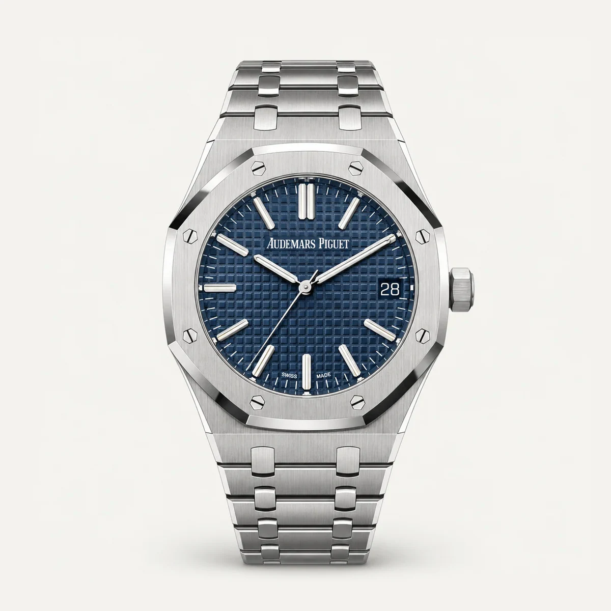 Audemars Piguet Royal Oak 41, Blue dial — illustrative render, not a photograph of the piece