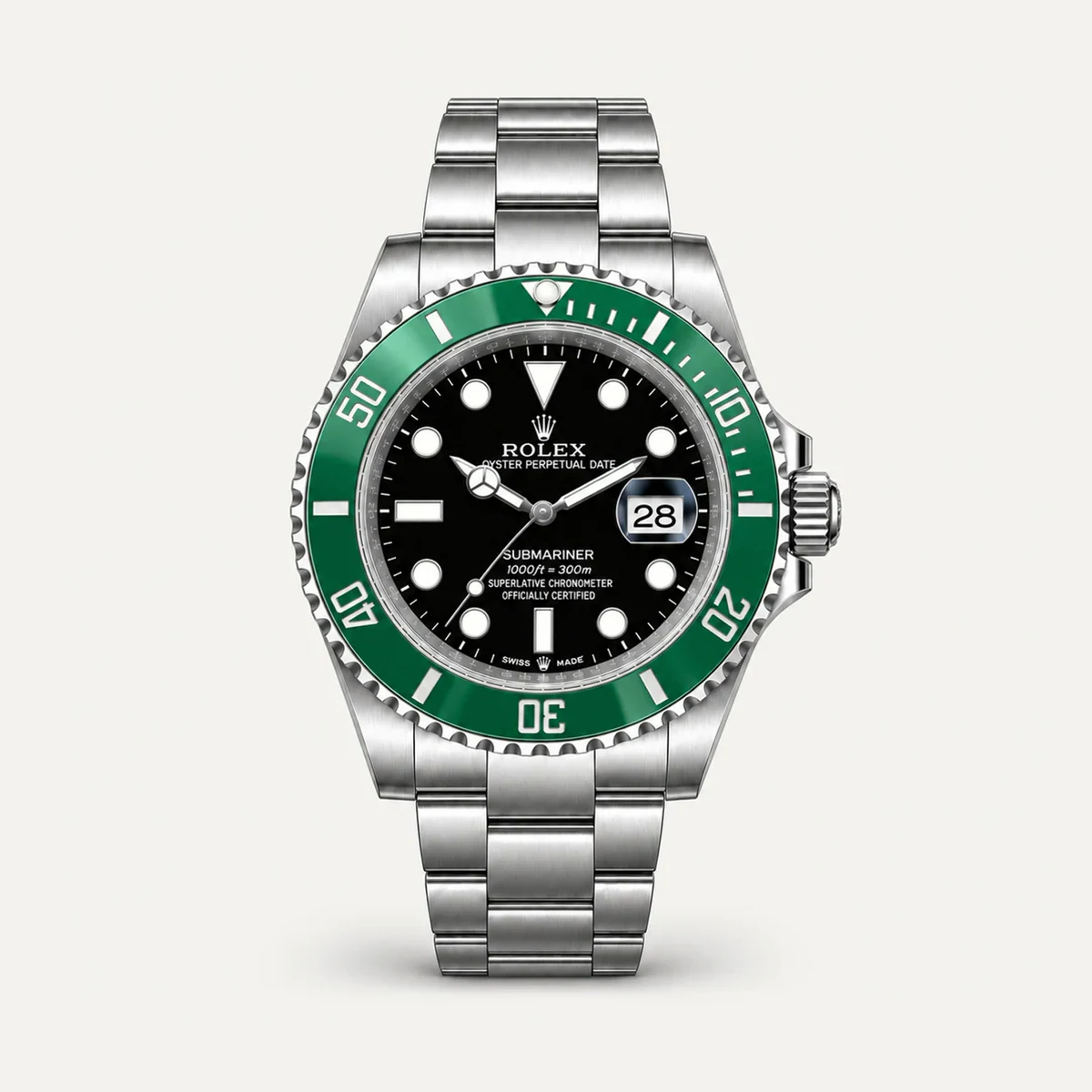 Rolex Submariner 41، ميناء أسود · سوار أويستر — صورة توضيحية وليست صورة للقطعة