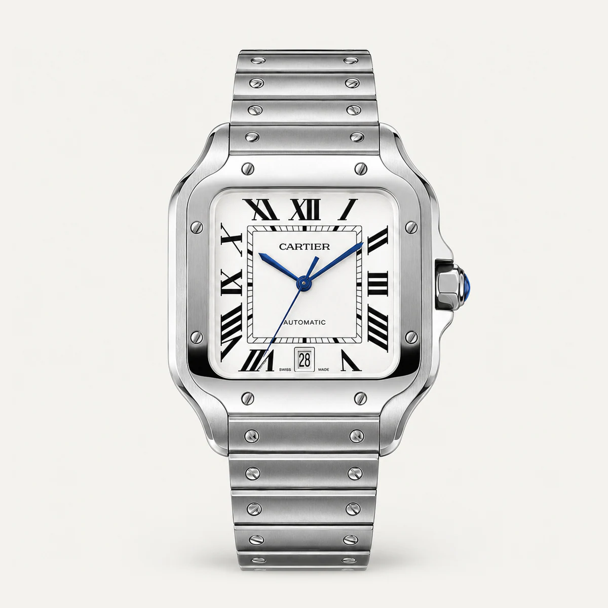 Santos de Cartier Large — studio illustration checked against the real Cartier watch